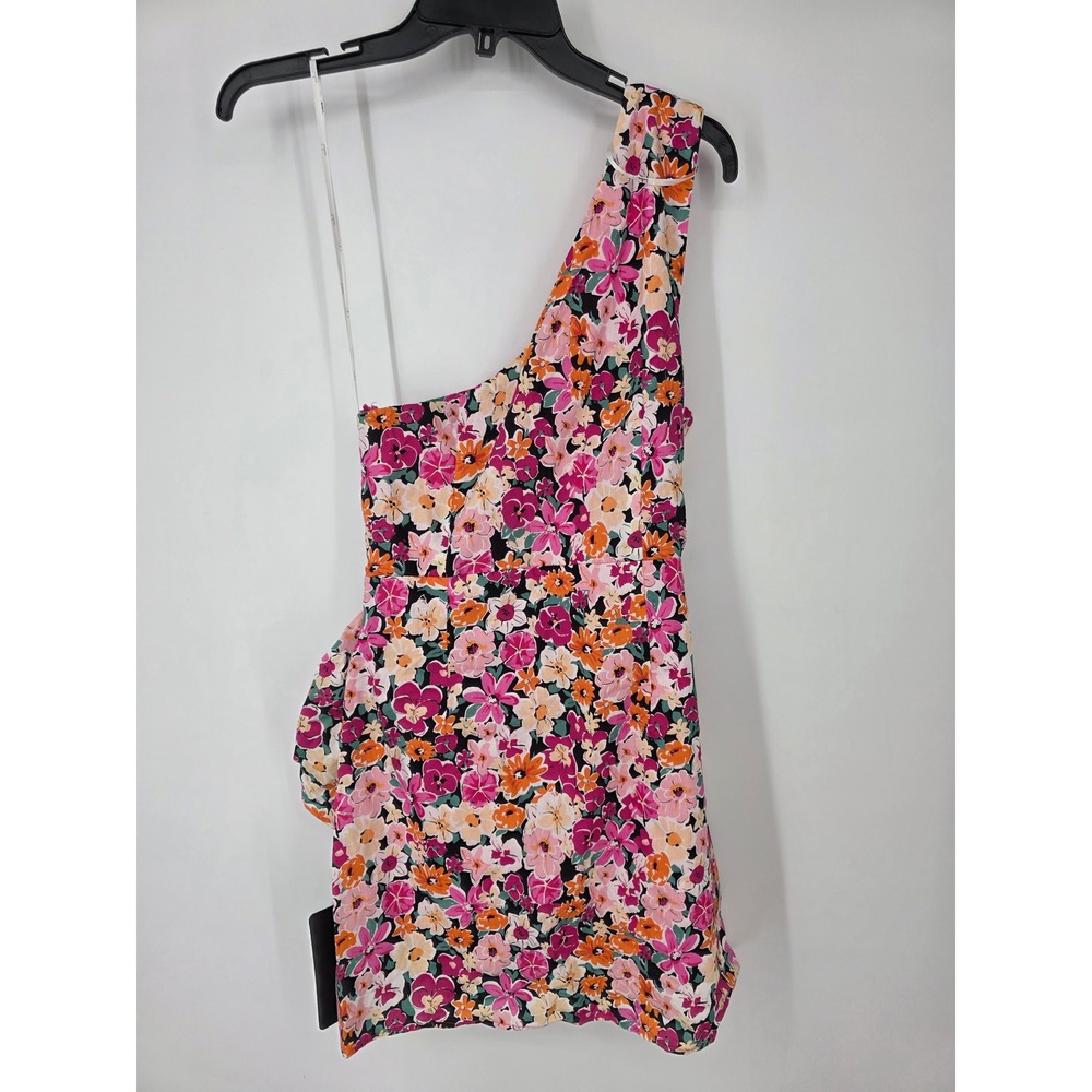 Lulus Gorgeous Garden Pink Floral One-Shoulder Faux-Wrap Mini Dress Size Medium - Picture 8 of 10